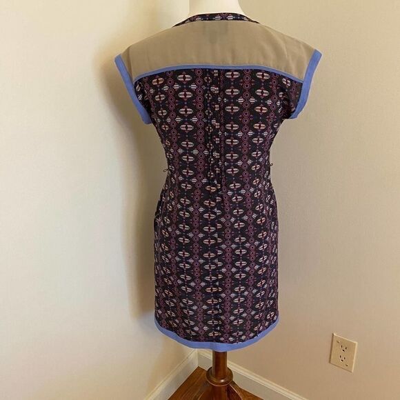 Greylin Blue Tan Silk Geometric Print Dress XS - Picture 2 of 4